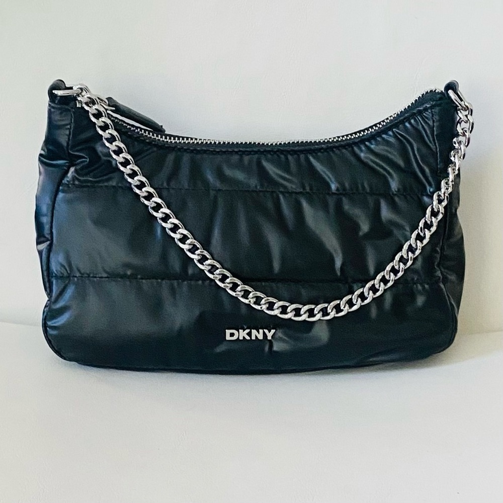 DKNY Black Puffer Shoulder Bag with Chain